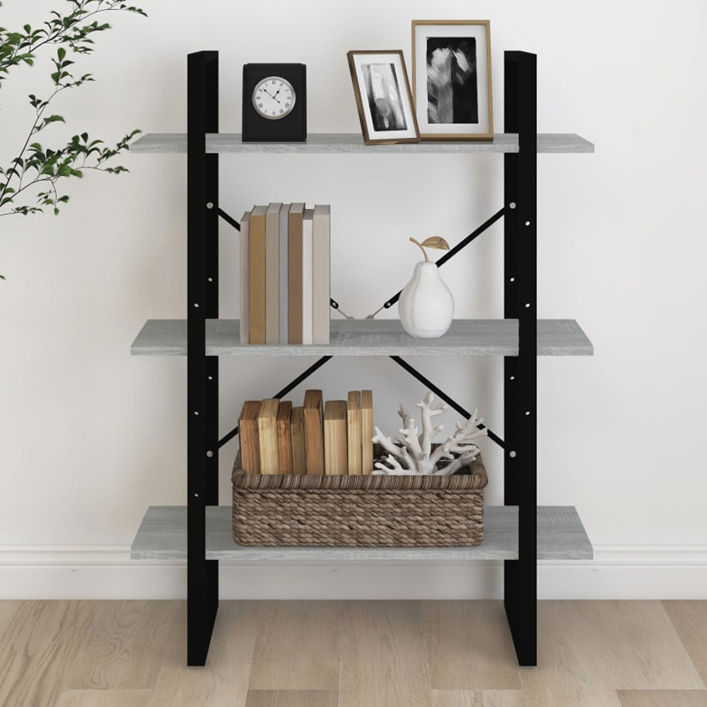 vidaXL 3 Shelf Grey Sonoma Oak Bookcase Image 1