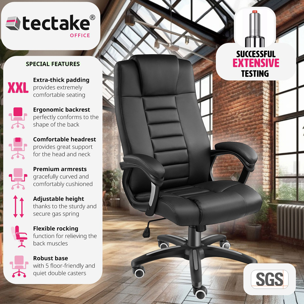 tectake Black Office Chair with Padded Armrests Image 6