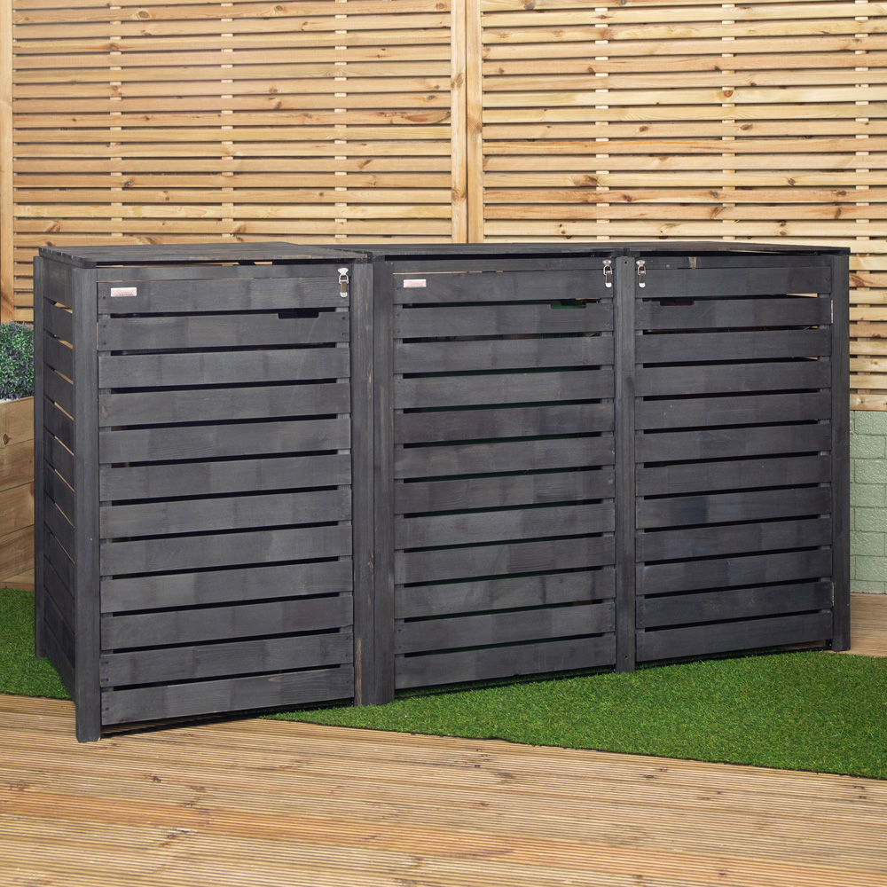 Samuel Alexander 7 x 3.8ft Dark Grey Triple Wheelie Bin Wooden Garden Bin Shed Image 2