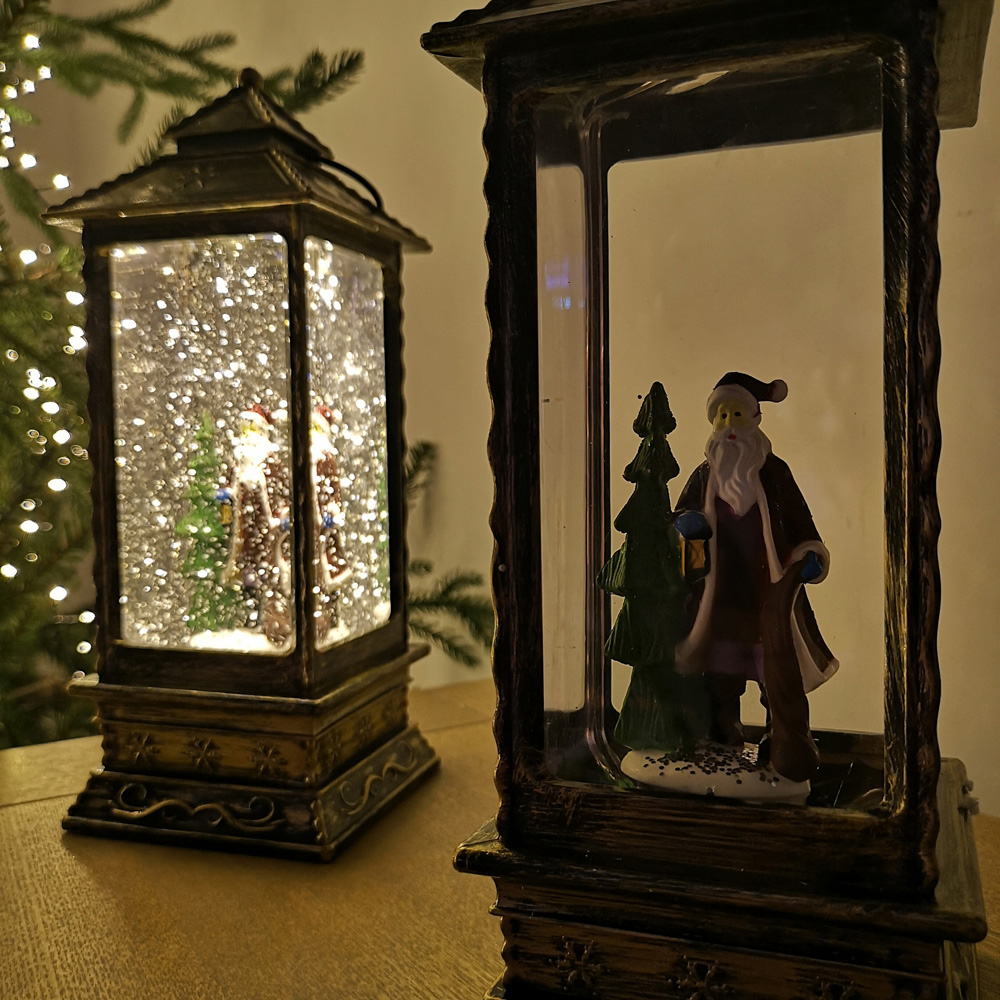 Samuel Alexander Bronze Glitter Water Santa LED Spinner Lantern Image 5