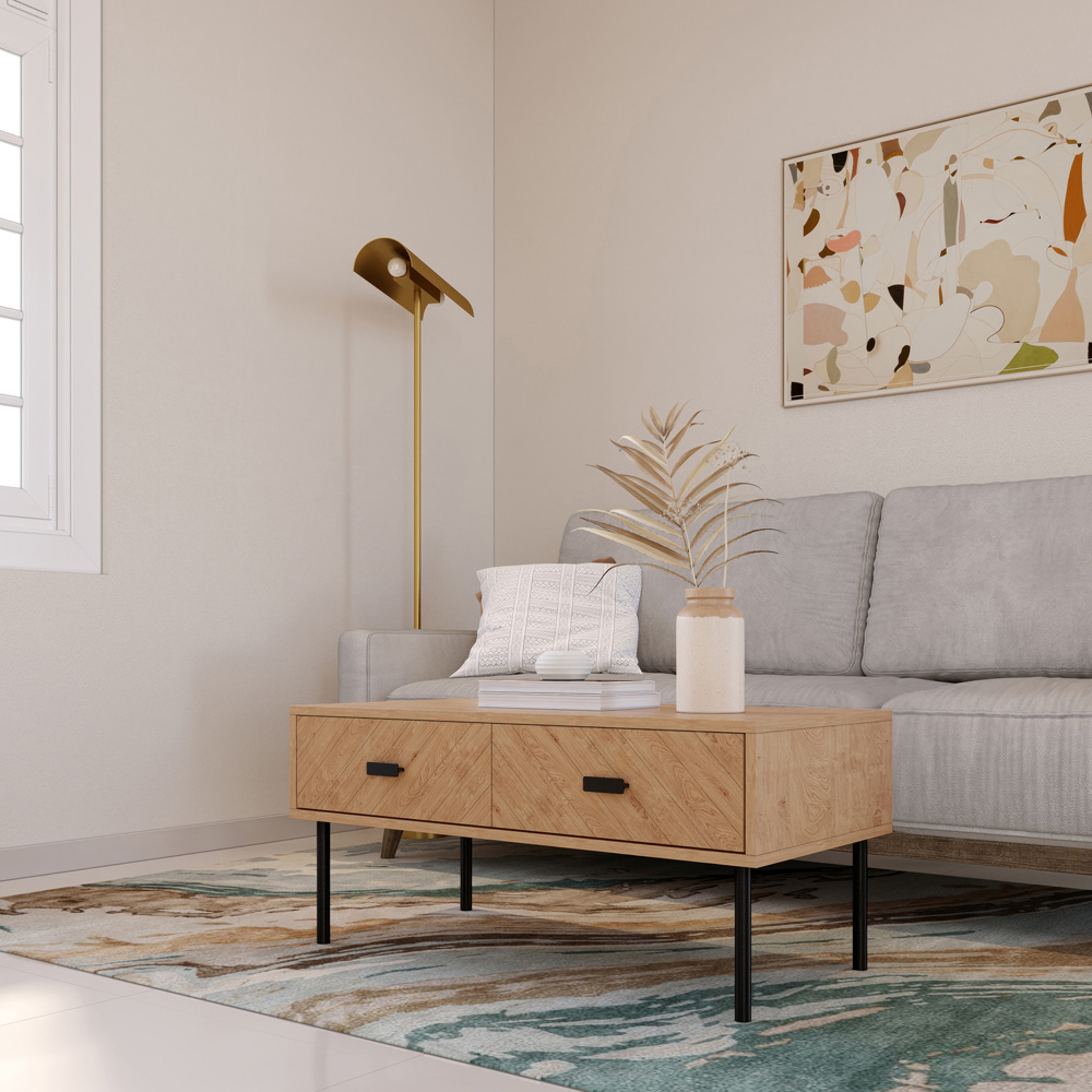 Seconique Leon 2 Drawer Medium Oak Effect Coffee Table Image 8