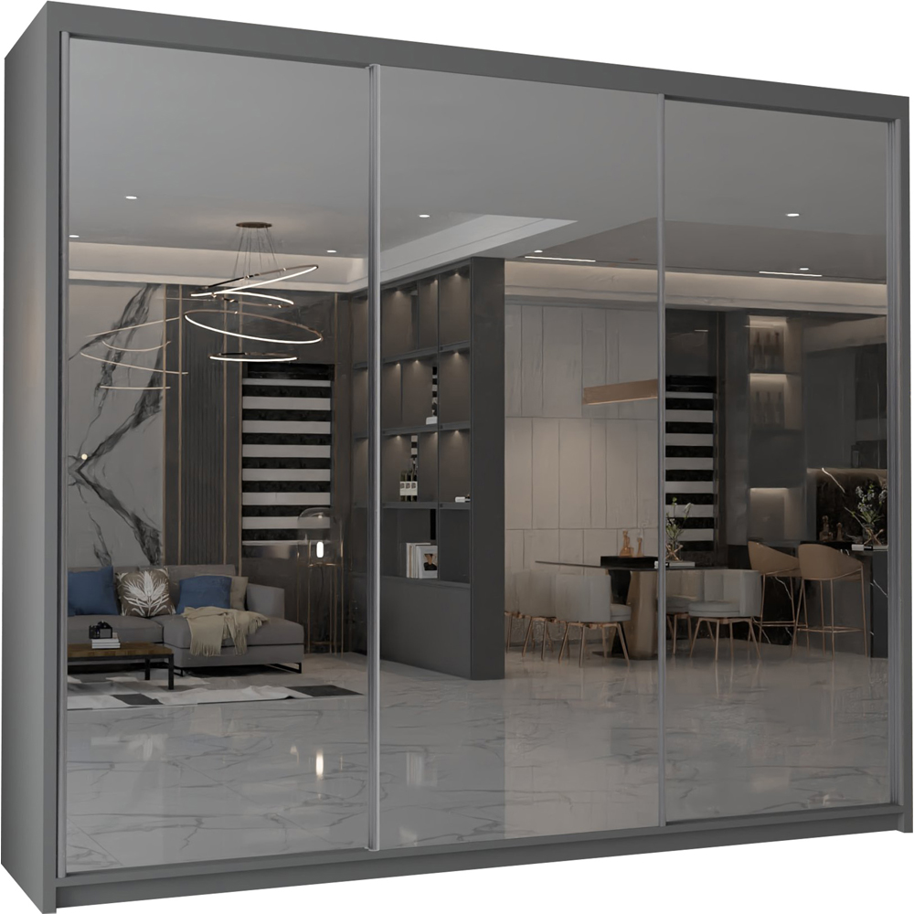 M N Furniture Modern Gala 3 Door Grey Mirrored Sliding Wardrobe 250cm Image 2