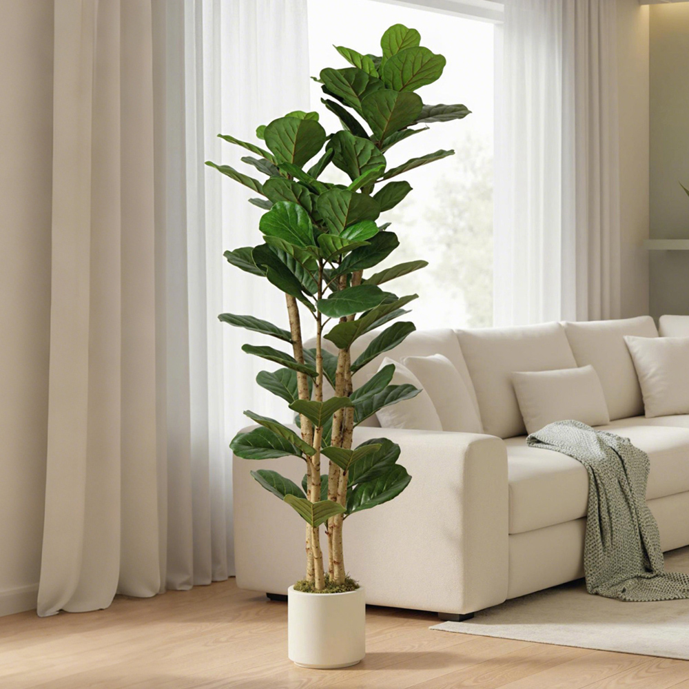 Portland Fiddle Leaf Fig Artificial Tree in Pot with Solid Wood Trunks 6ft Image 2