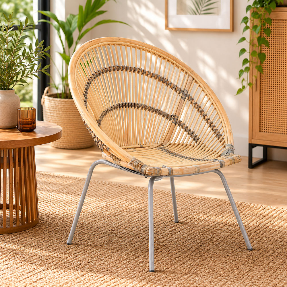 Premier Housewares Lagom White Washed Natural Rattan Chair Image 3