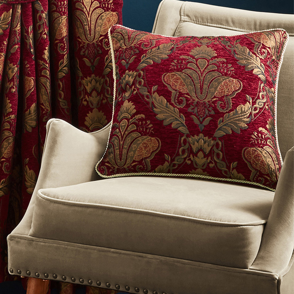 Paoletti Shiraz Burgundy Floral Jacquard Cushion Image 2