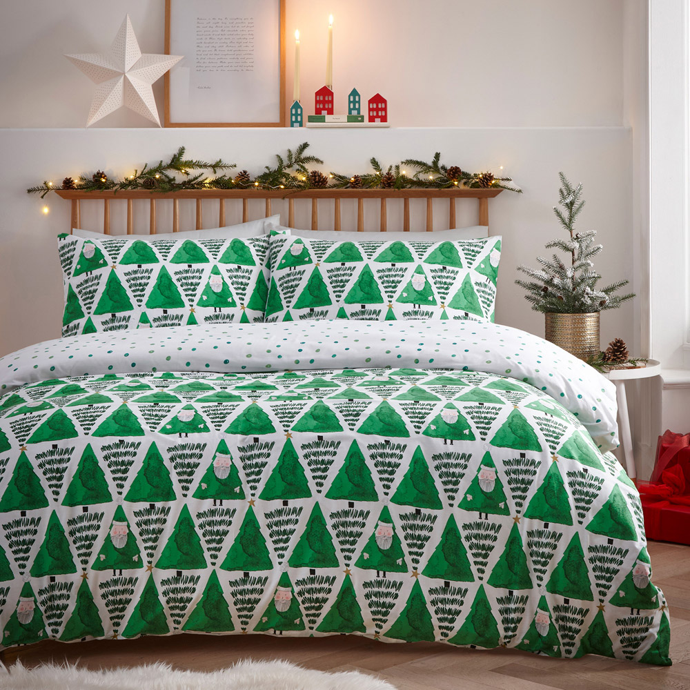 furn. Toddler Green Hide and Seek Santa Christmas Duvet Cover Set Image 1
