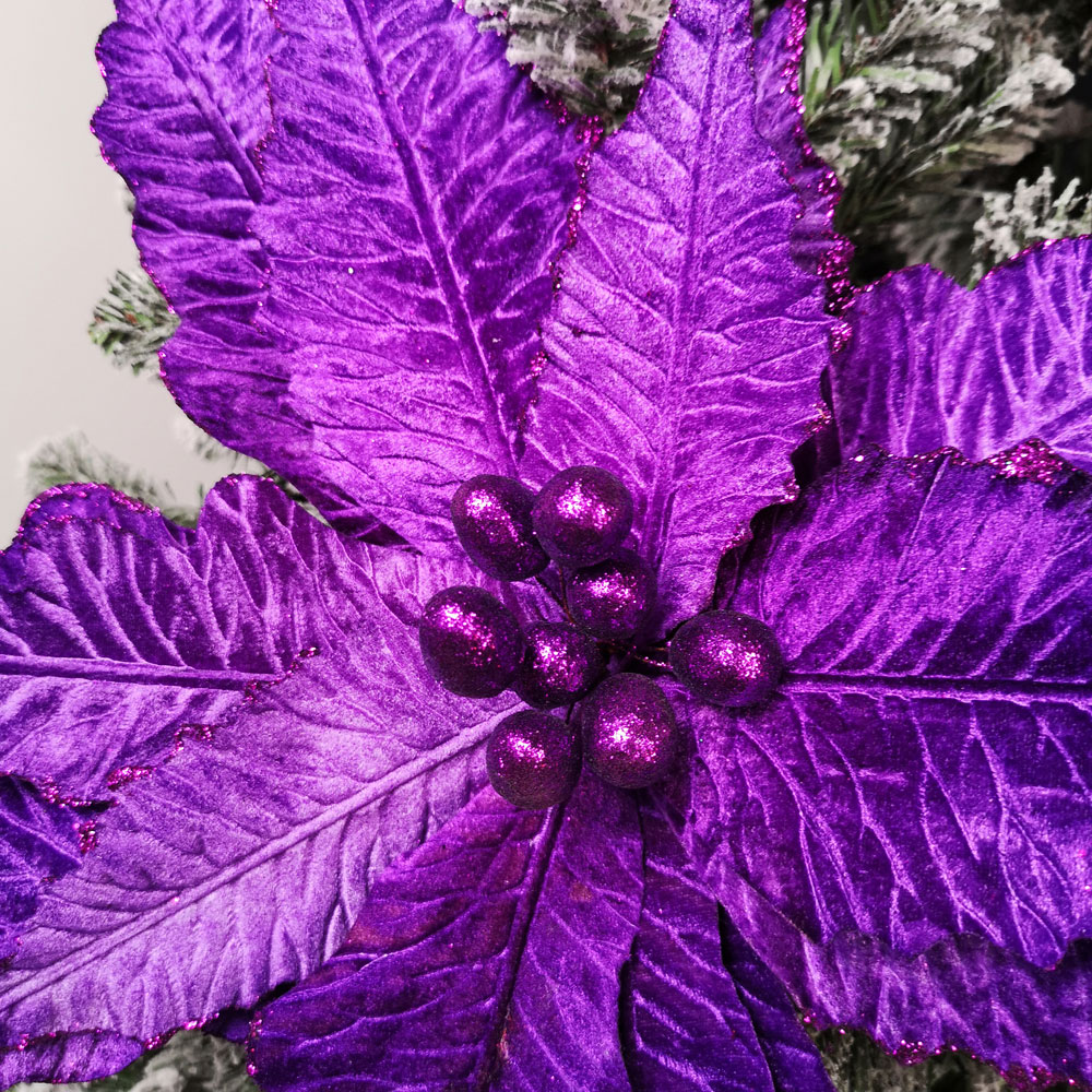 Samuel Alexander Purple Velvet Glitter Poinsettia Stem Christmas Decoration 76cm Image 4