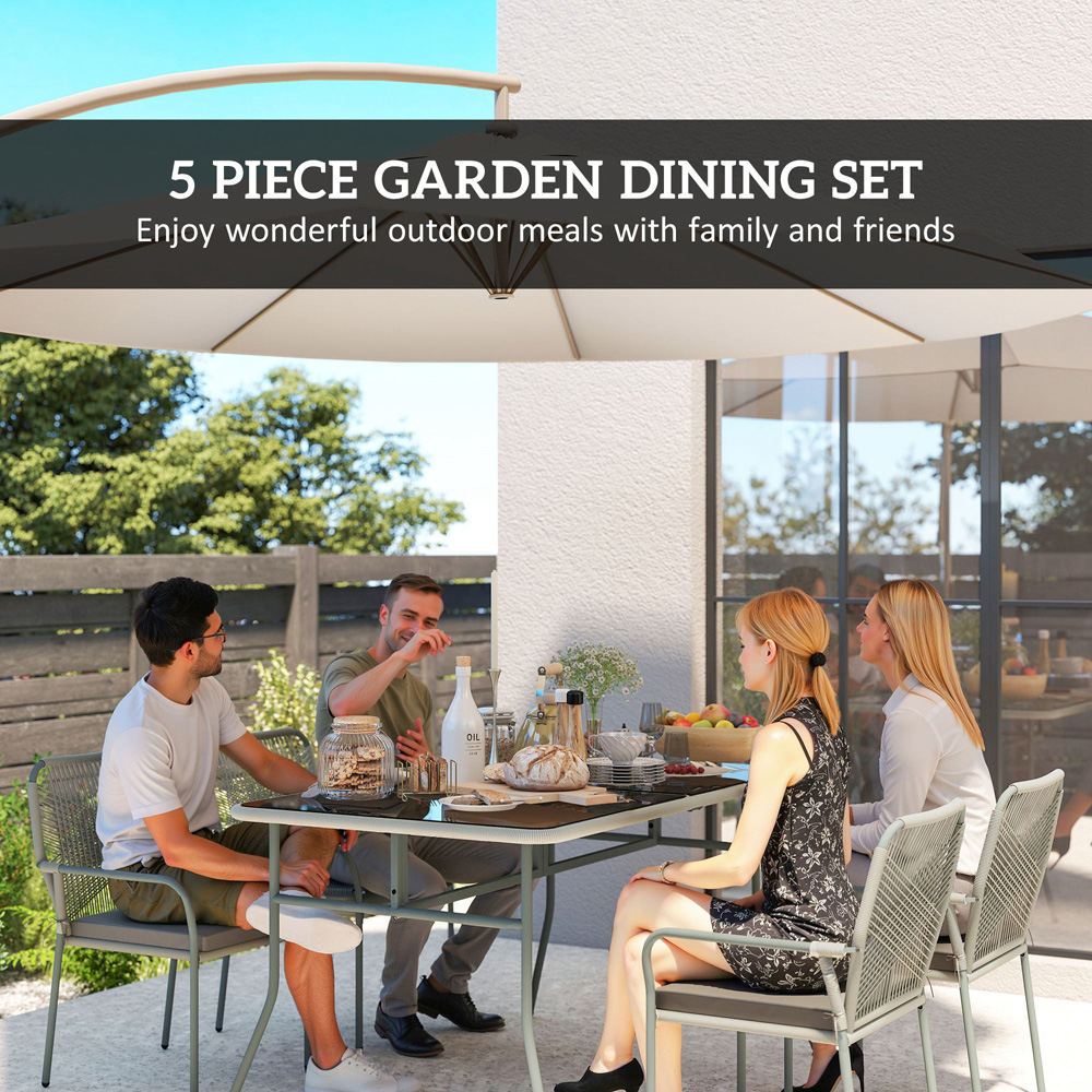Outsunny 4 Seater PE Rattan Garden Dining Set Light Grey Image 4