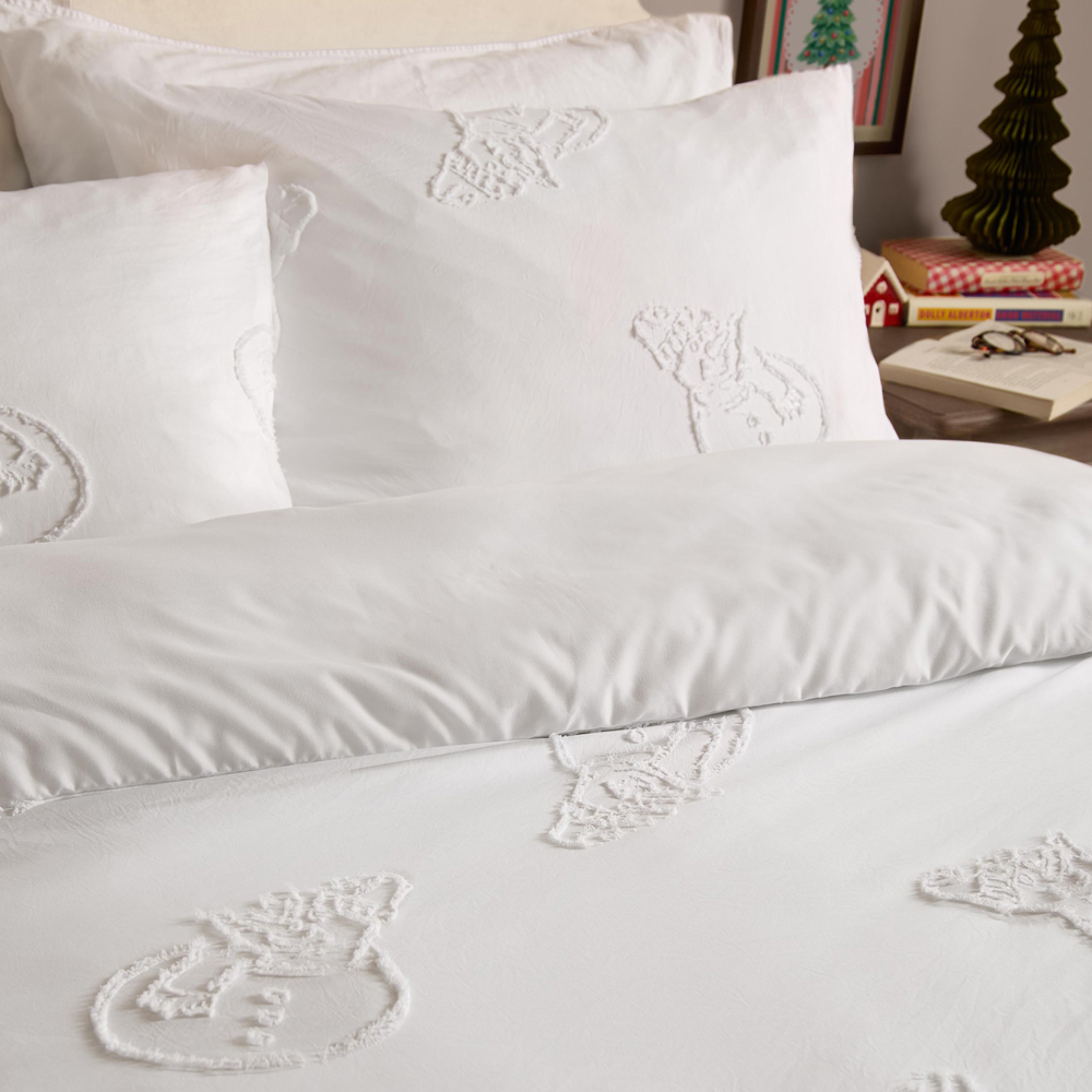 Duvet Day Christmas Super King Size White Snowmen Soft Tufted Duvet Cover Set Image 2