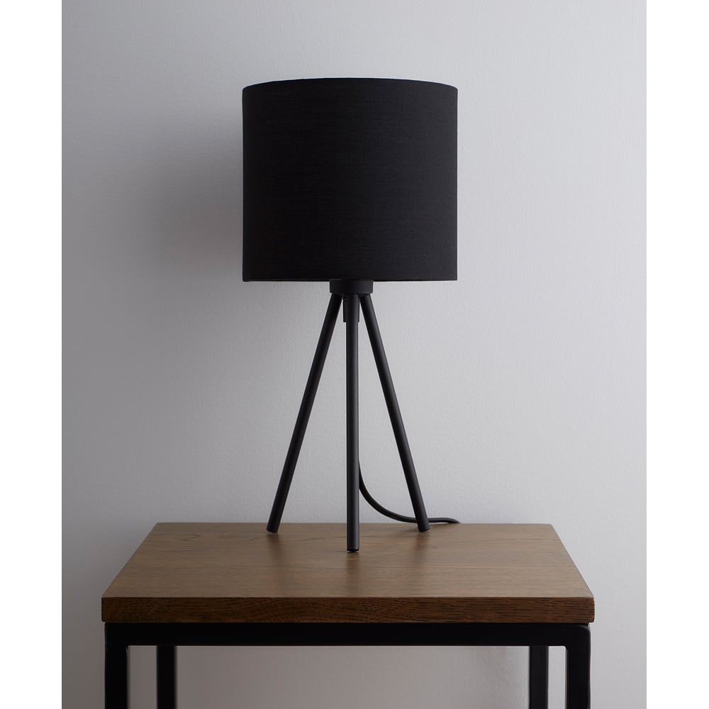 Kliving Black Cotton Fabric Shade Modern Metal Tripod Table Lamp Image 2