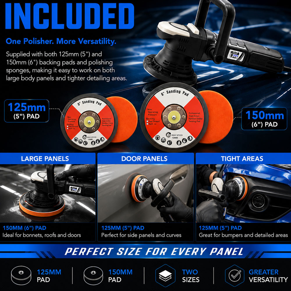 Autojack DAP125 750W Dual Action Car Polisher with Variable Speed Settings and Backing Pads Image 4