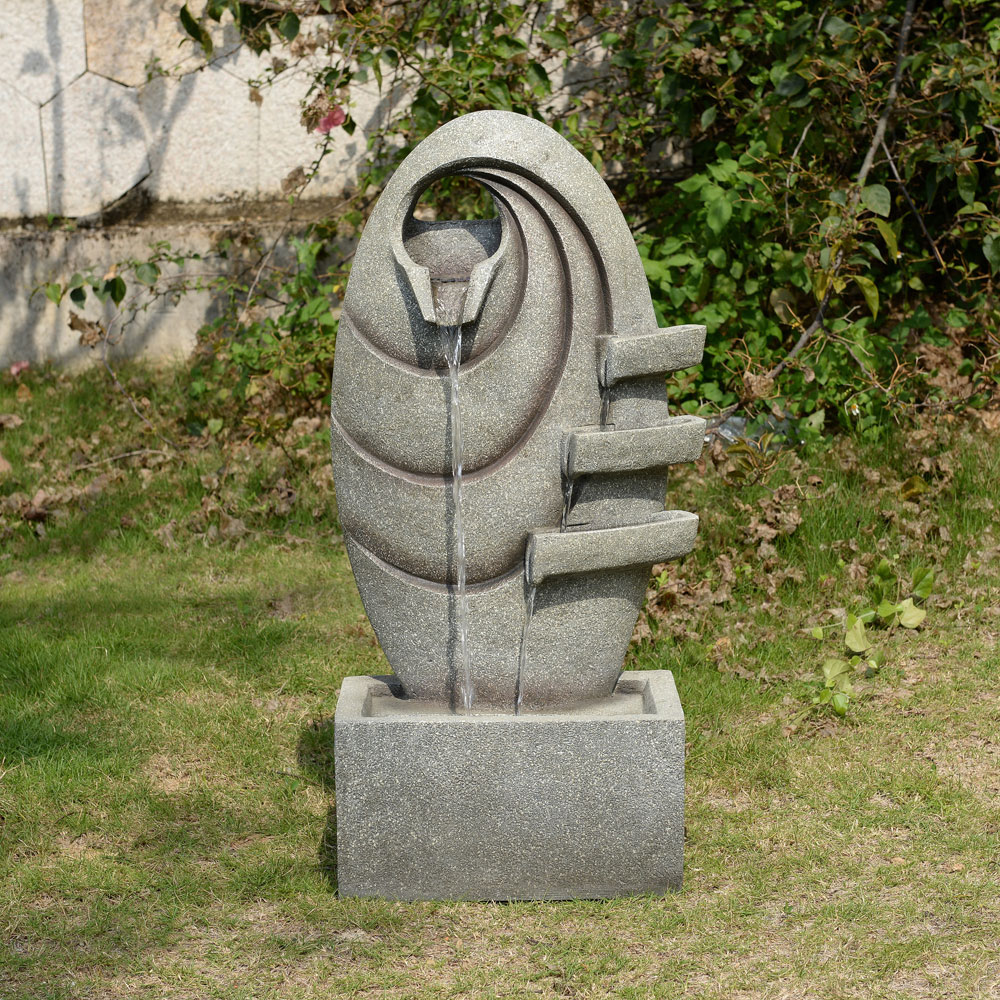 Teamson Home Grey Modern Oval Outdoor Fountain Image 5