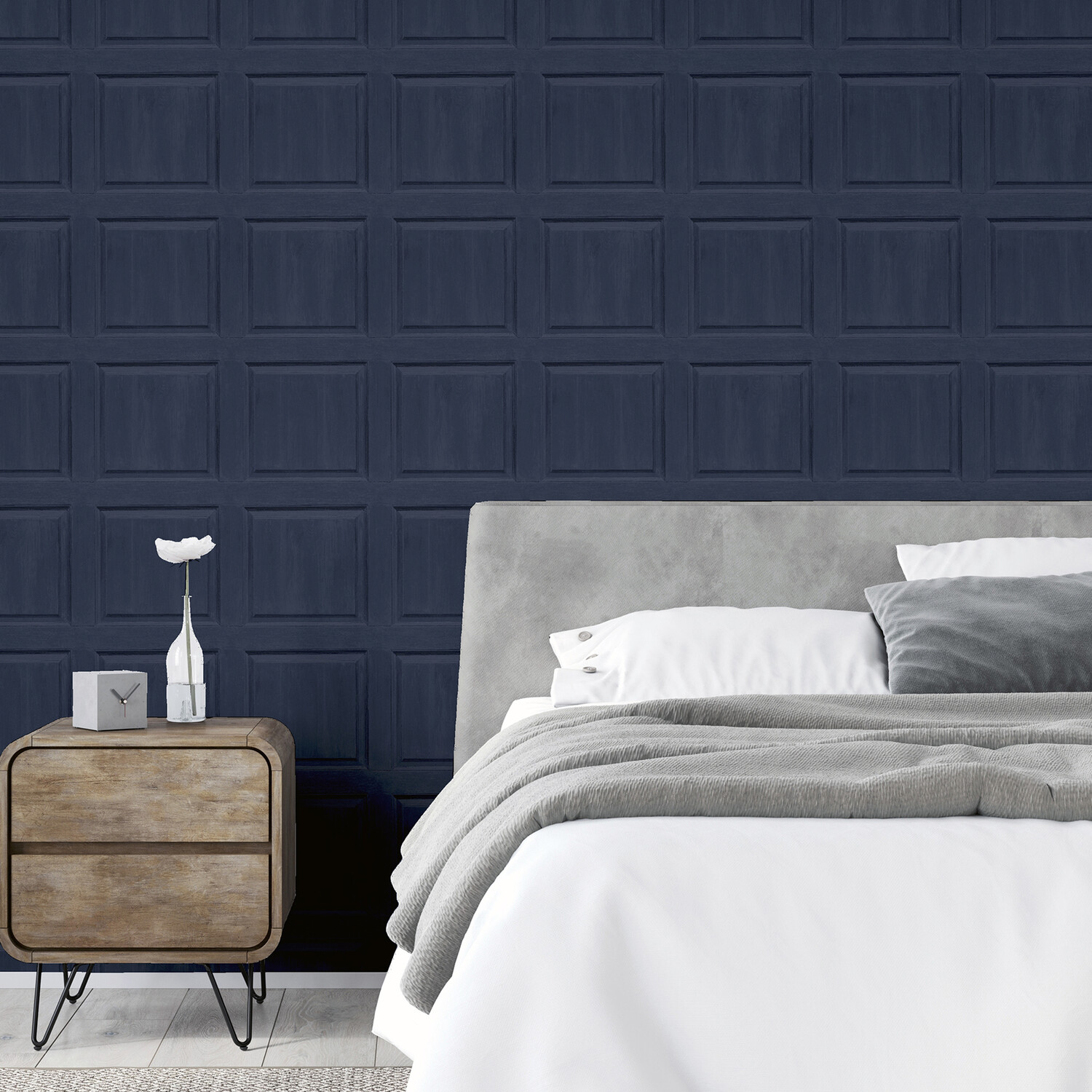 Washed Panelled Wallpaper - Navy Image 6