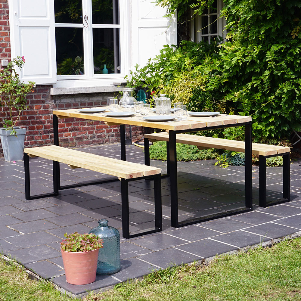 Cerland Blakea 6 Seater Wooden Garden Dining Bench Set Image 3
