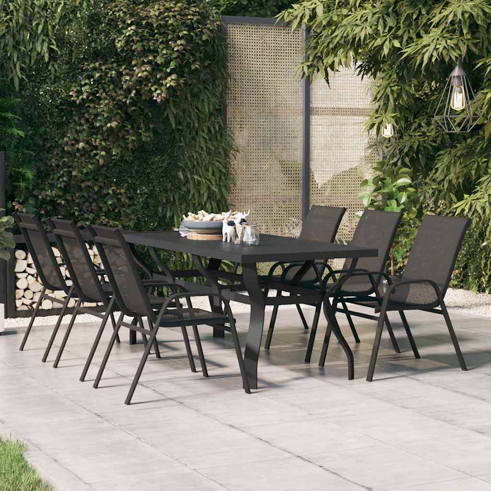 vidaXL 6 Seater Metal Rectangular Garden Dining Table Black Image 1