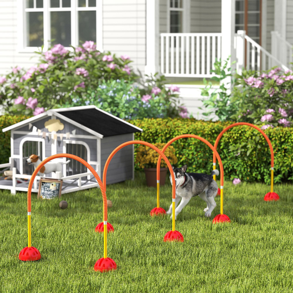 PawHut 4 Piece Orange Dog Agility Training Equipment Set with Bag Image 2