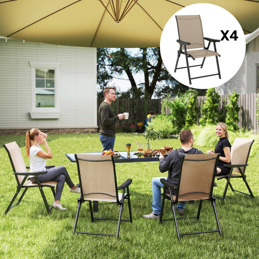 Outsunny Brown Folding Chair with Breathable Mesh Fabric Seat Set of 4 Image 4