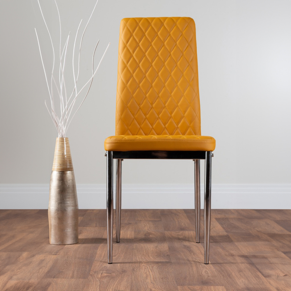 Furniturebox Valera Set of 6 Mustard Yellow and Chrome Faux Leather Dining Chair