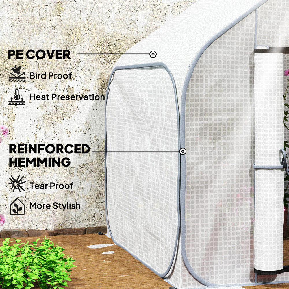 Outsunny White PE Cover 4.9 x 4.8ft Mini Pop Up Greenhouse with Zipper Door Image 5