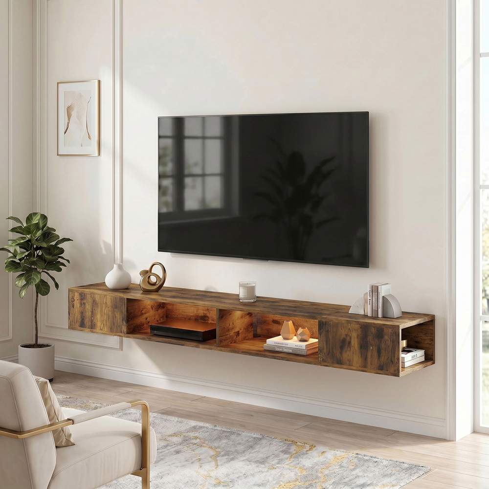 HOMCOM 4 Shelf Rustic Brown TV Stand with RGB LED Light Image 2