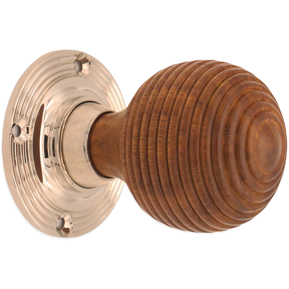 Spira Brass Polished Nickel Rosewood Beehive Rim and Mortice Door Knob 2 Pack Image 3