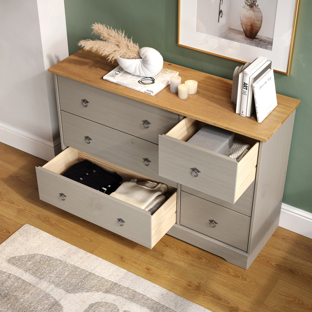 Core Products Corona Classic 6 Drawer Grey Pine Wood Wide Chest of Drawers Image 8