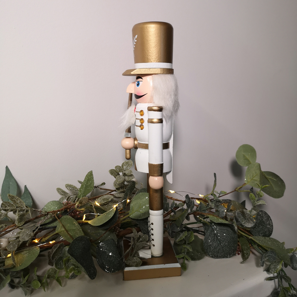 Samuel Alexander White and Gold Wooden Nutcracker Soldier Decoration Image 6