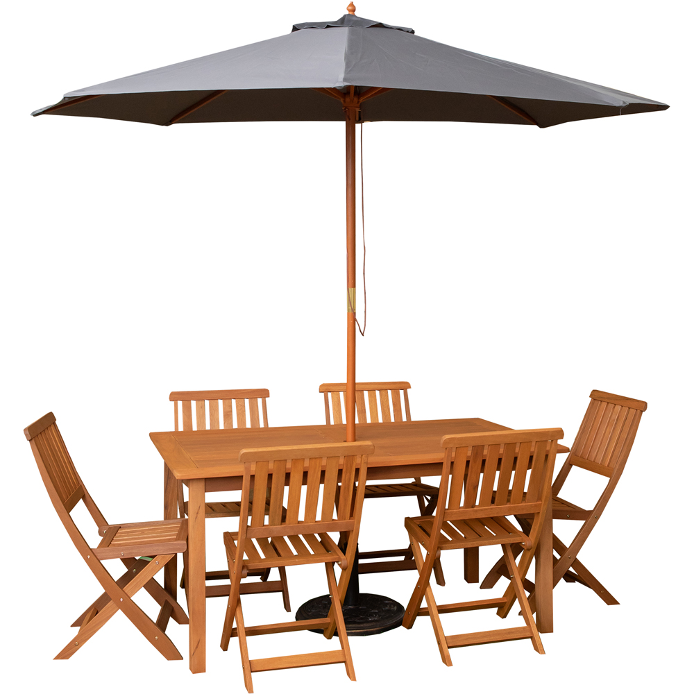 Samuel Alexander 6 Seater Wooden Rectangular Dining Set with Grey Parasol and Base Image 2