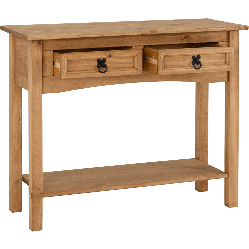 Seconique Corona 2 Drawer Single Shelf Distressed Waxed Pine Console Table Image 4