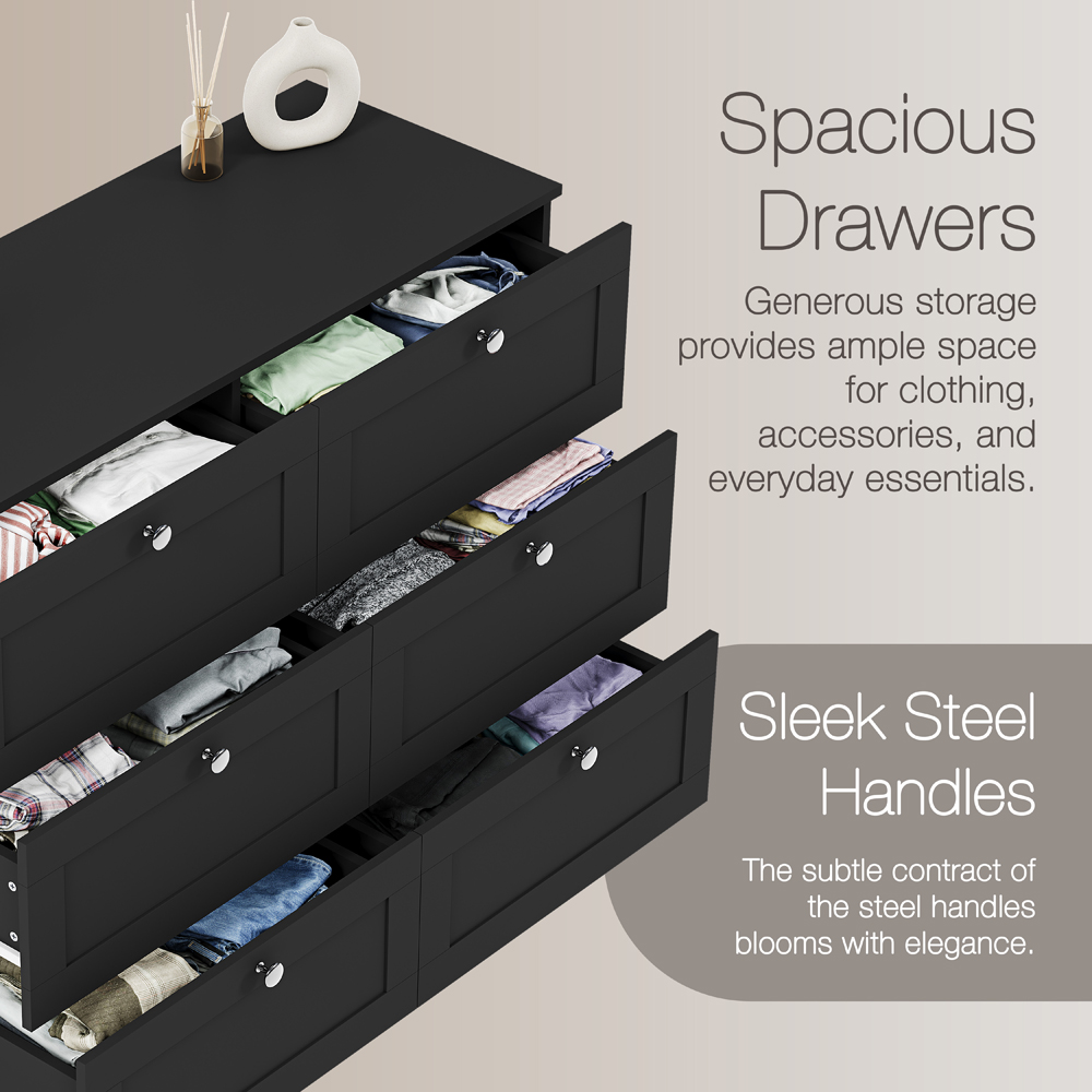 VIDA DESIGNS Altino 6 Drawer Black Shaker-Style Chest of Drawers Image 5