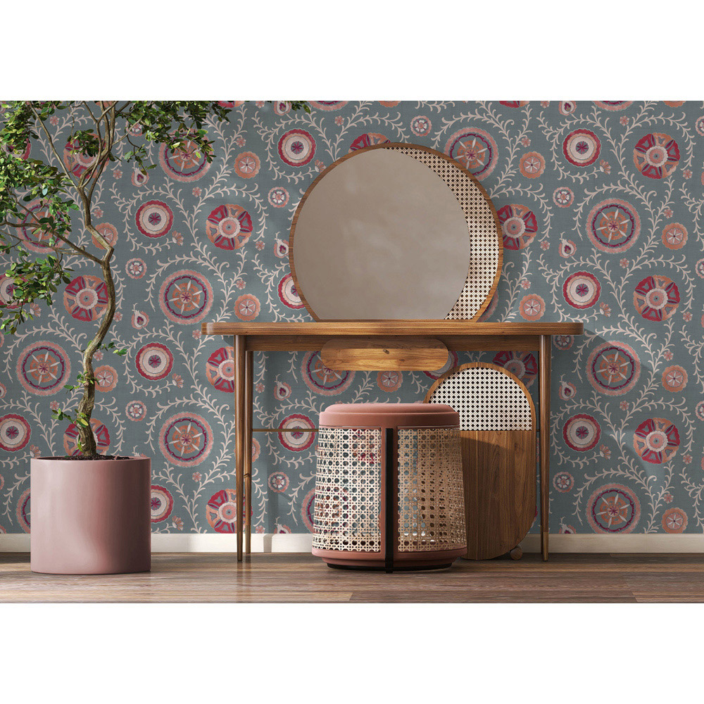 Esselle Home Nahlia Trail Spice and Blue Wallpaper Image 5
