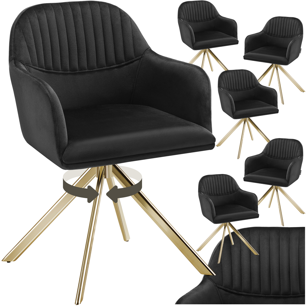 tectake Lona Set of 6 Black and Gold Velvet Fabric Accent Chair Image 2