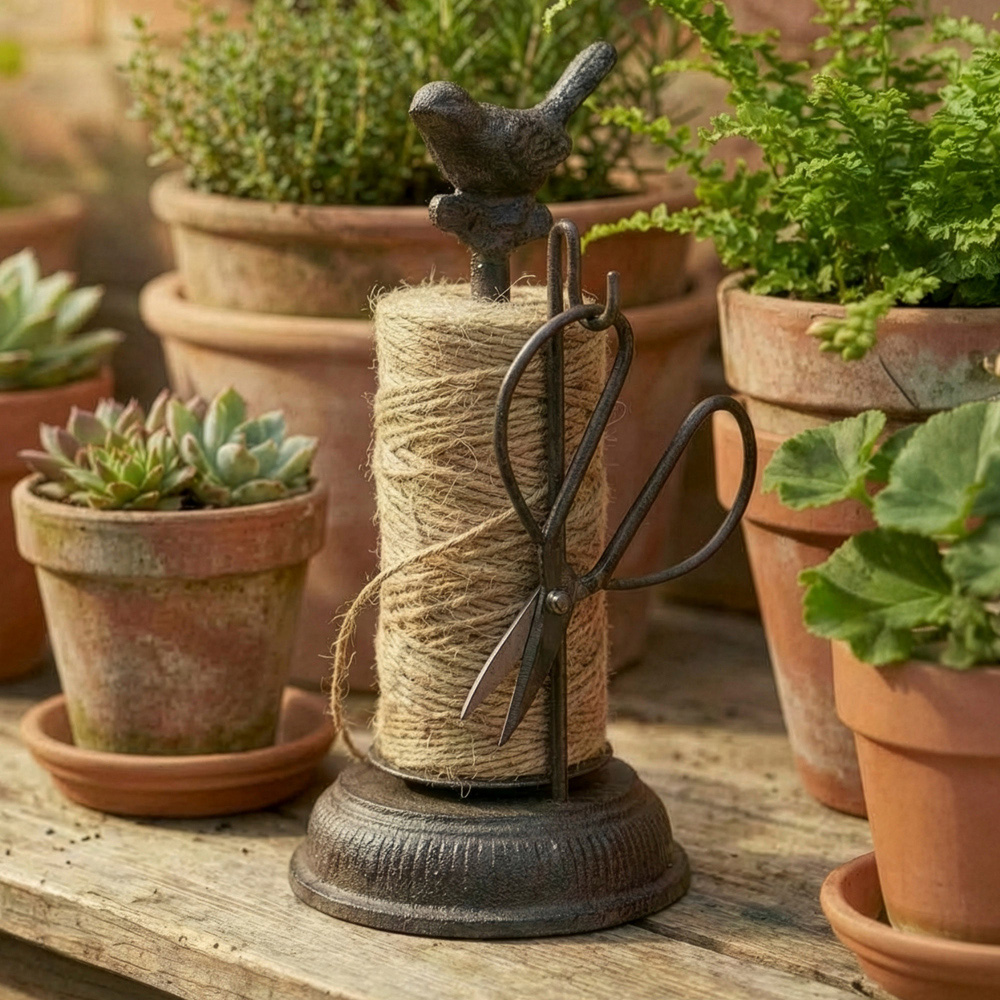 Dibor Vintage Cast Iron Perched Bird Garden String Twine Dispenser with Scissors Image 2