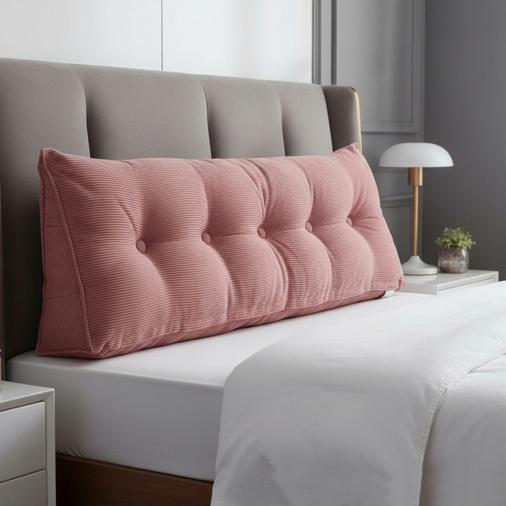 Living and Home Pink Corduroy Wedge Headboard Pillow with Side Pocket 150 x 20cm Image 2