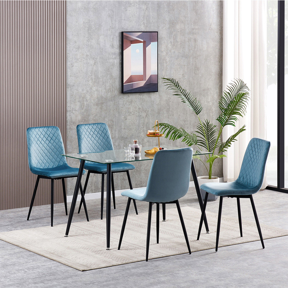 Lexi Set of 4 Light Blue Velvet Fabric Dining Chairs Image 6
