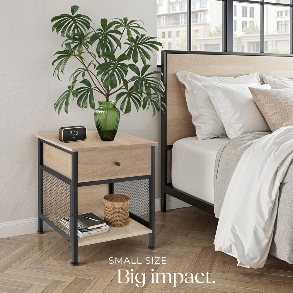 tectake Killarney Single Drawer Light Industrial Wood Bedside Table Image 8