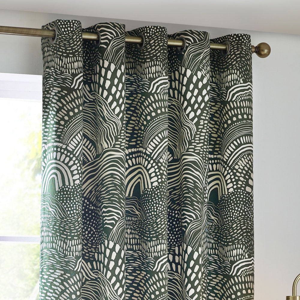 Hoem Nola Olive Abstract Eyelet Curtains 168 x 183cm Image 2