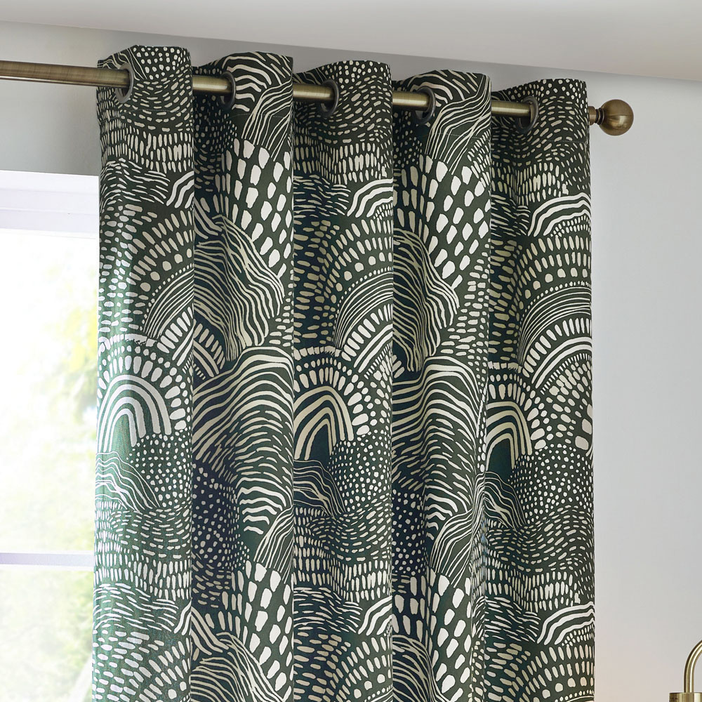 Hoem Nola Olive Abstract Eyelet Curtains 117 x 183cm Image 2