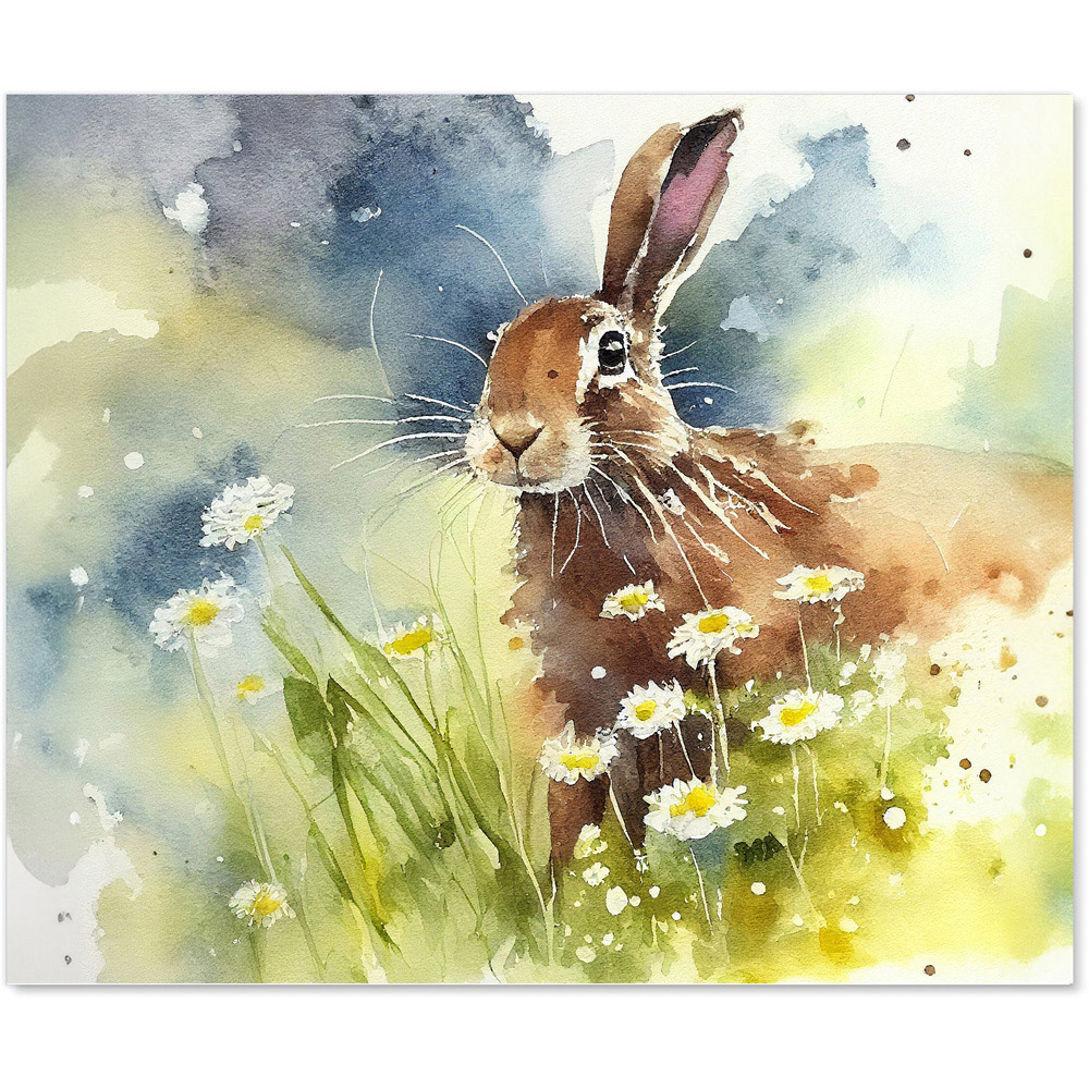 Warren Reed Designer Hare And Daisies Watercolour Glass Kitchen Splashback 75 x 90cm Image 2