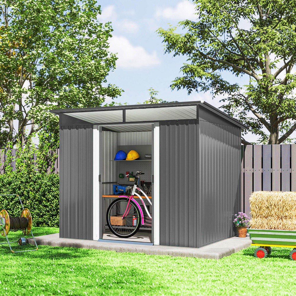 Outsunny 8.5 x 6ft Light Grey Metal Garden Storage Shed Image 4