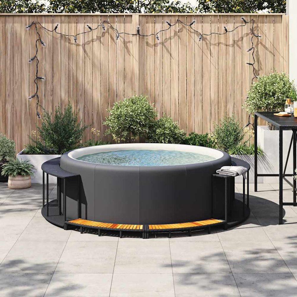 Walplus Black Poly Rattan Hot Tub Surround with Storage and Wooden Step Image 7