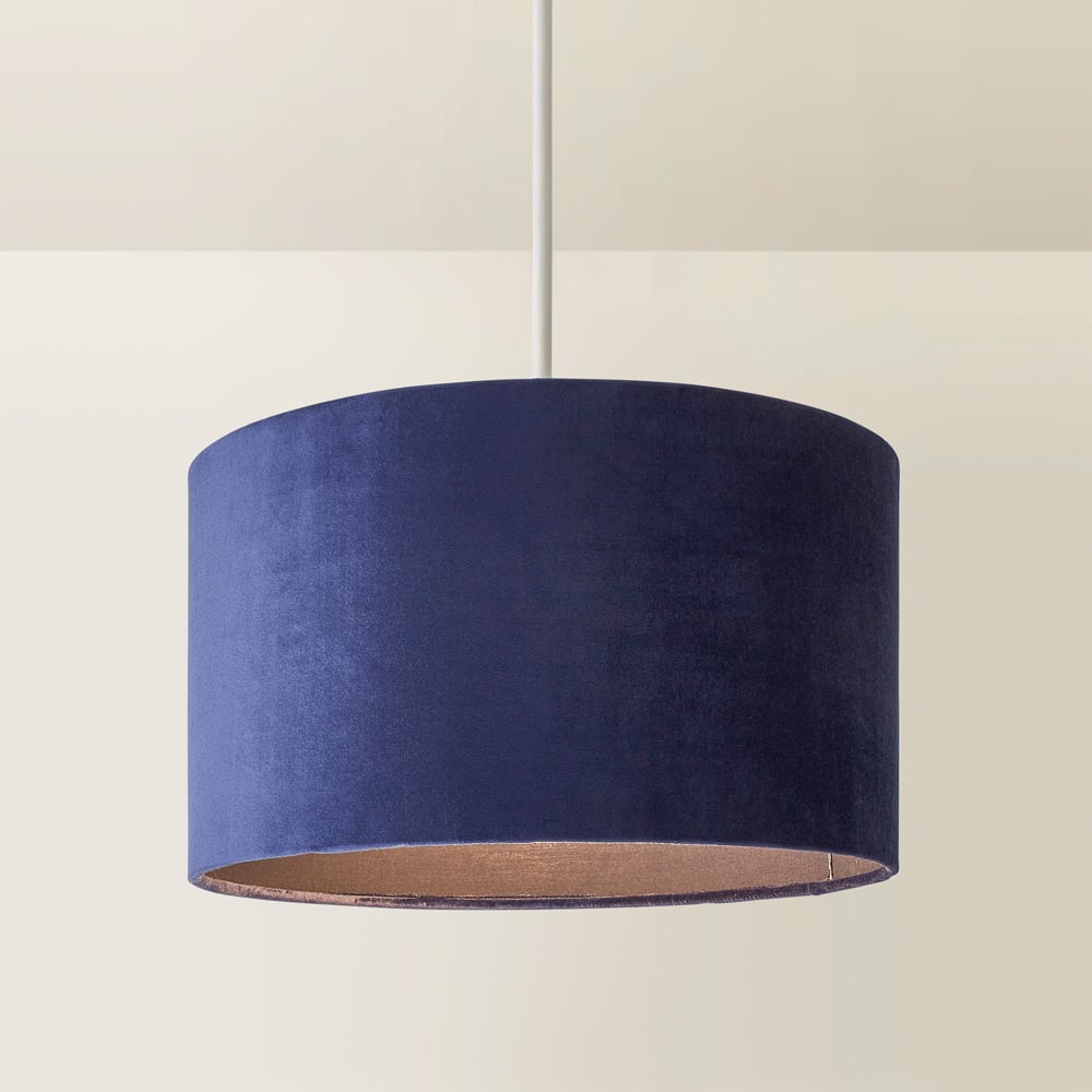 ValueLights Reni Navy Velvet Drum Ceiling Lamp Shade 35cm Image 5