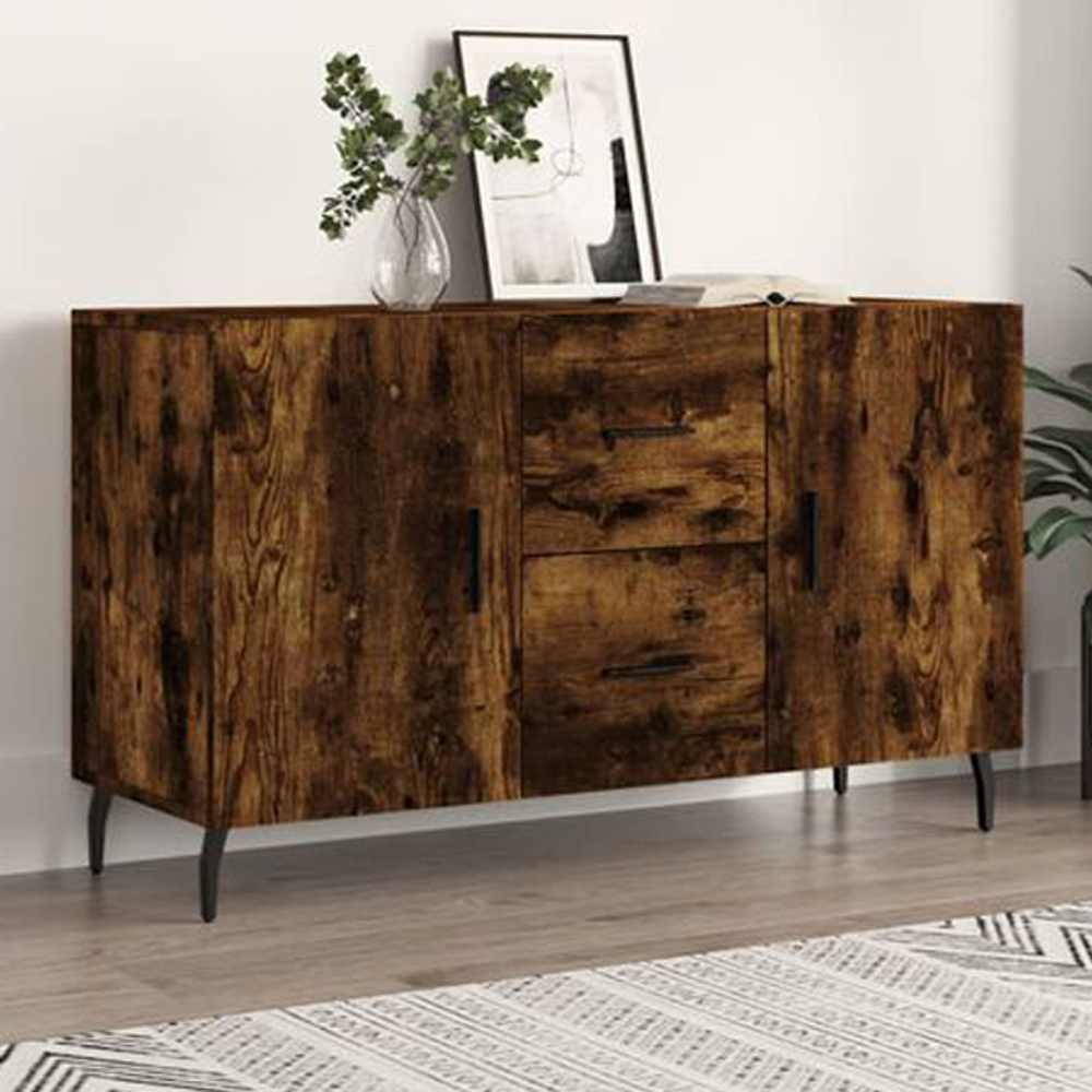 vidaXL 2 Door 2 Drawer Smoked Oak Sideboard Image 1