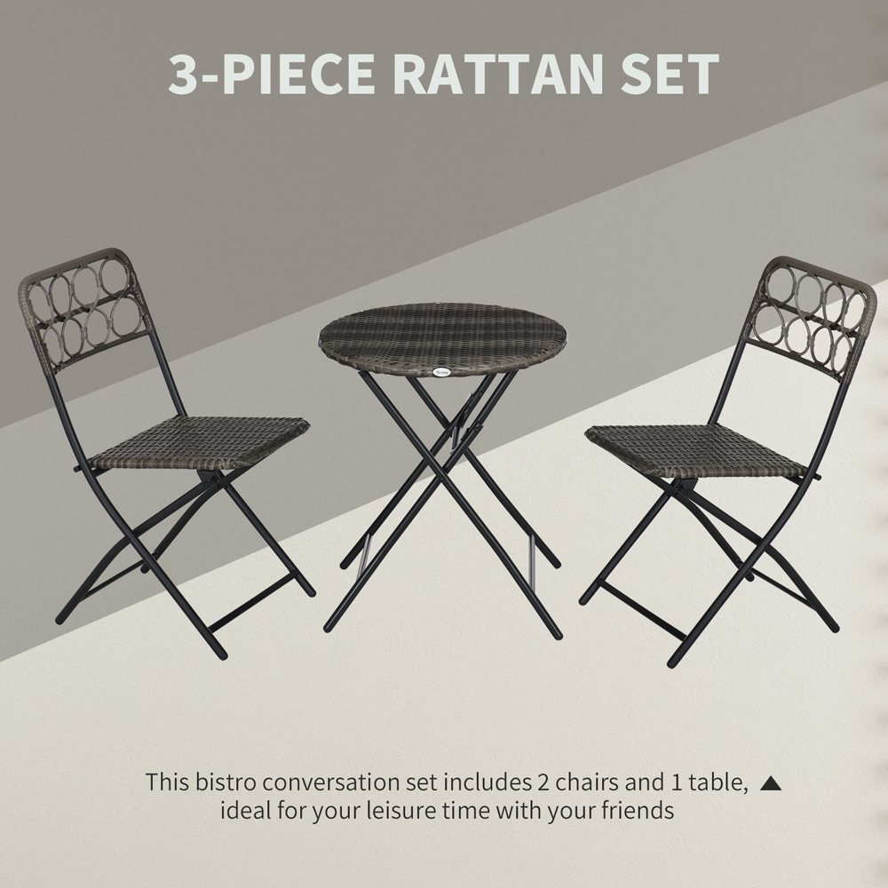 Outdoor Woven PE Rattan 2 Seater Bistro Set Grey Image 5