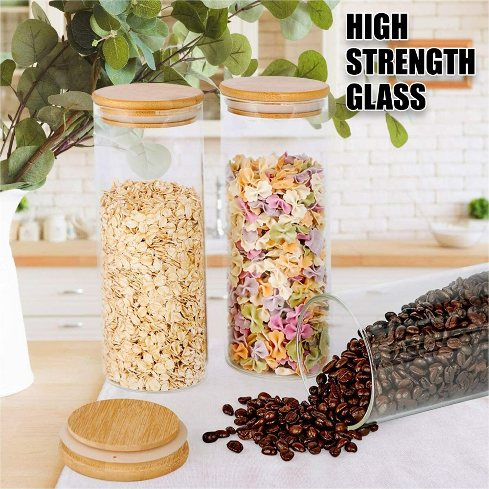 ATEK Clear Glass Food Storage Jars with Airtight Bamboo Lid 900ml 3 Pack Image 2