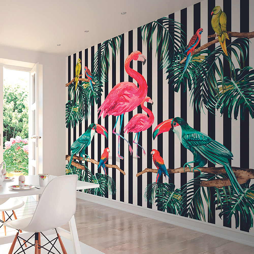 Origin Murals Flamingo Stripe Multicolour Wall Mural Image 1