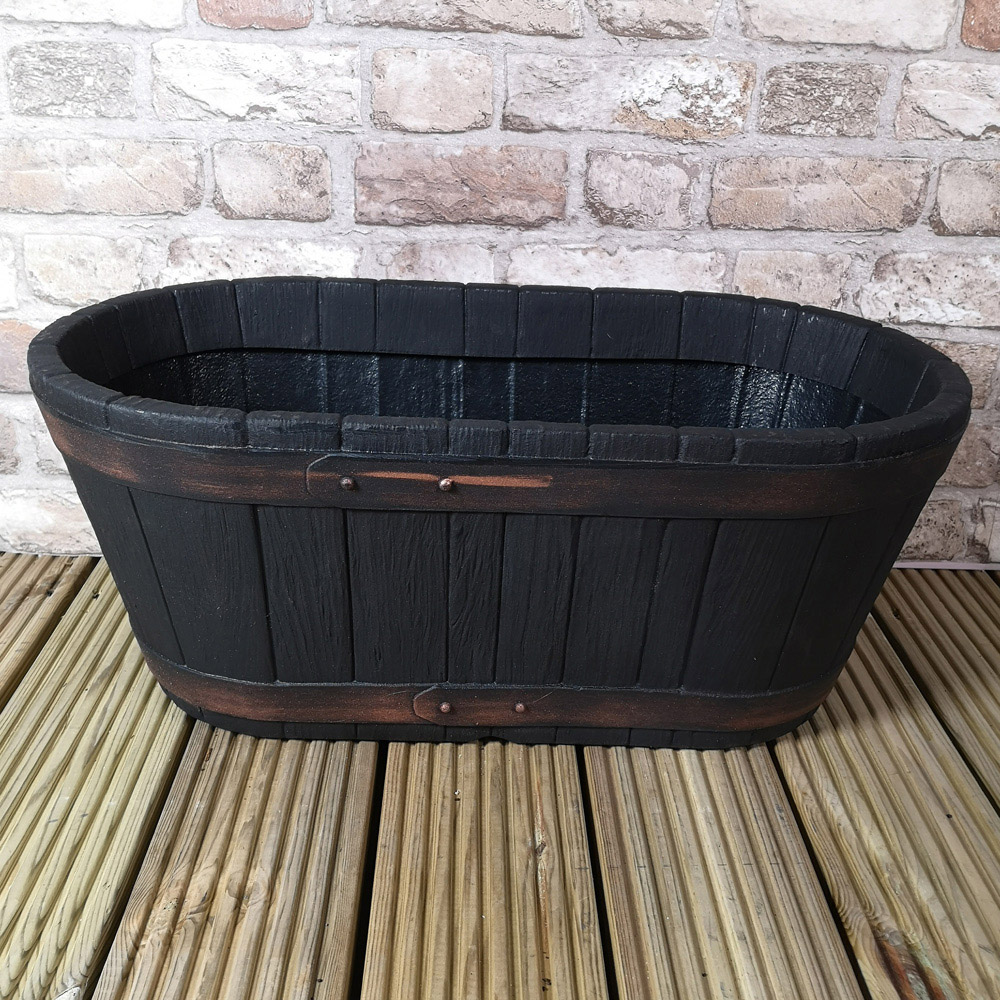 Samuel Alexander Black Oakwood Effect Barrel Plastic Trough Planter 57.5cm Image 5