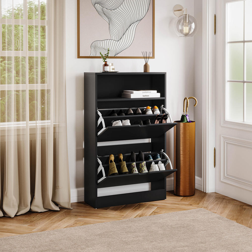 VIDA DESIGNS 2 Drawer Single Shelf Black Shoe Cabinet Image 4