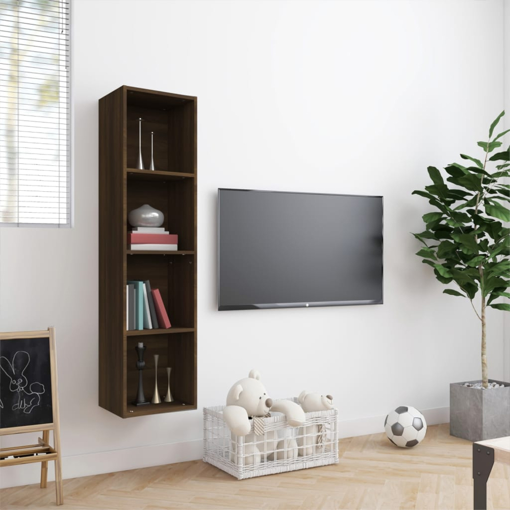 vidaXL 4 Shelf Brown Oak Wall Cabinet Image 3