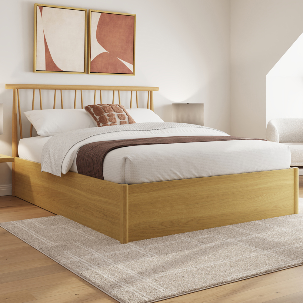 GFW Fusum King Size Oak Spindle Wooden Ottoman Bed Image 1